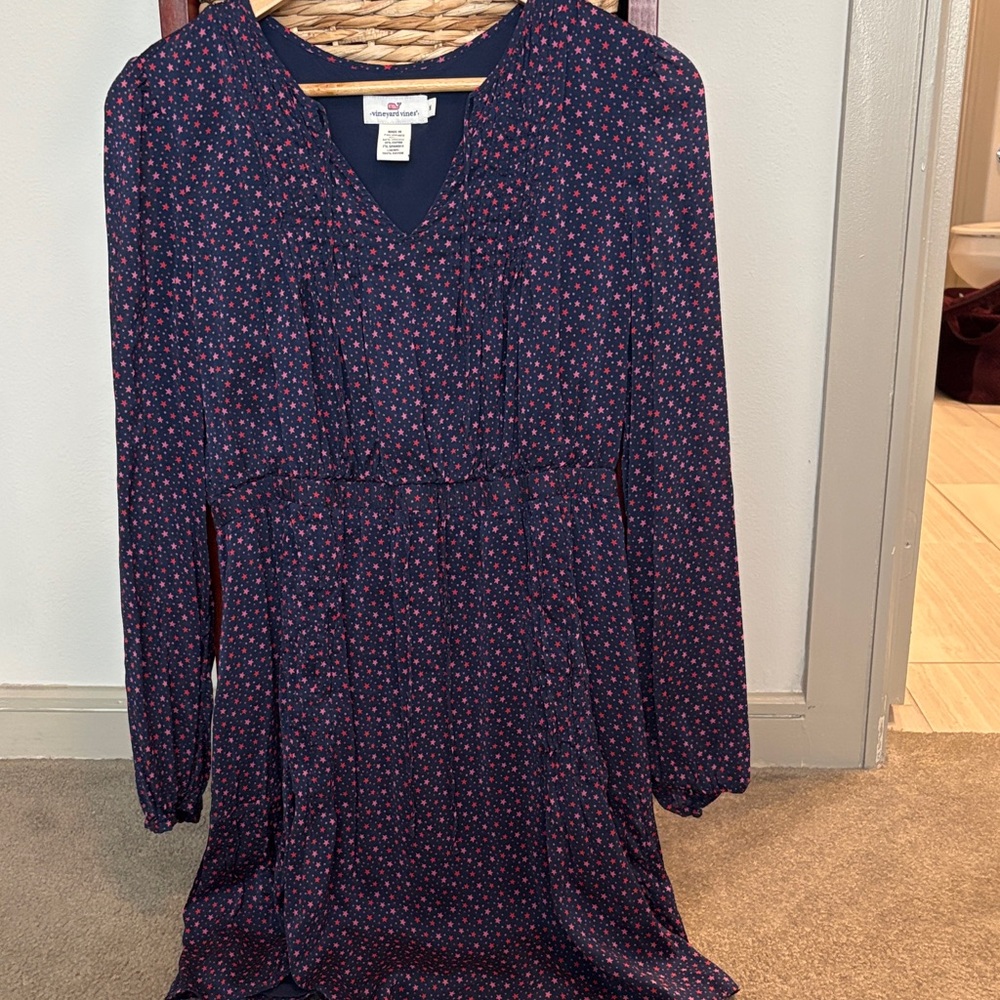 Vineyard Vines Navy Blue and Red Polka Dot Dress
